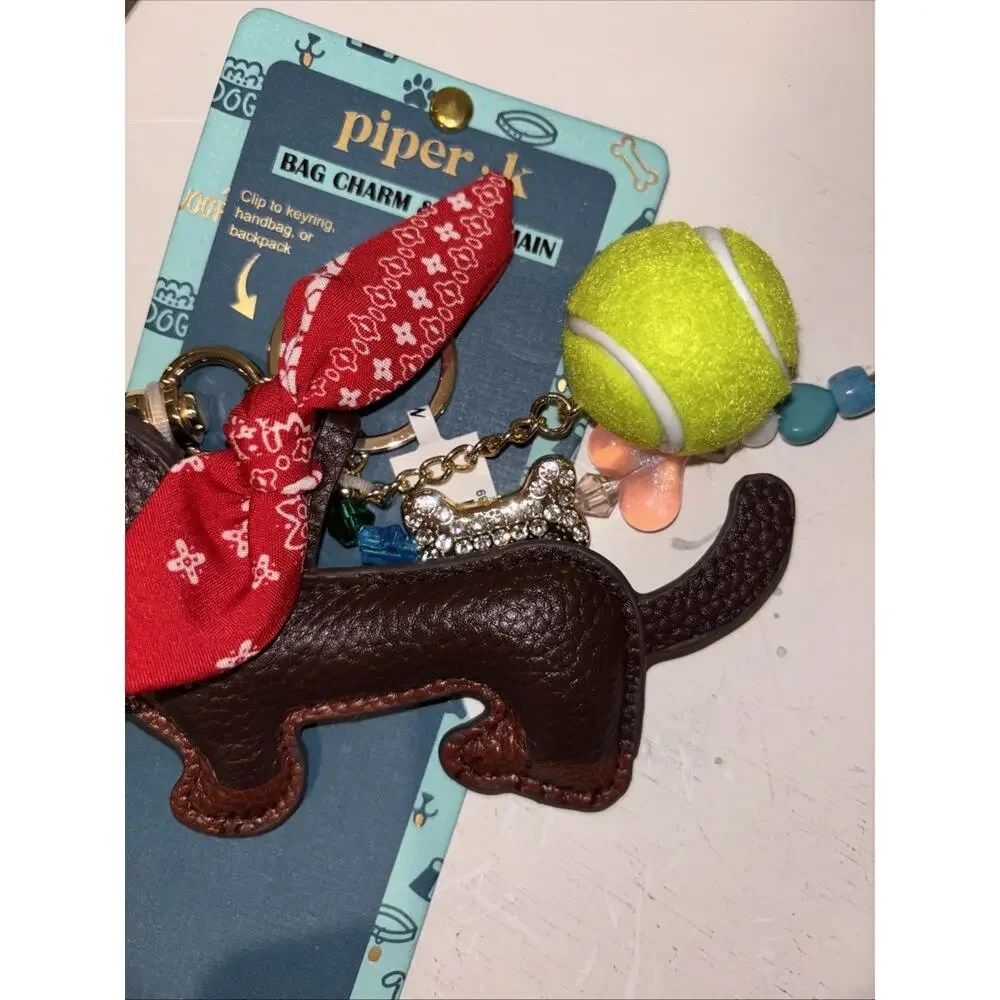 Piper K Dachshund Dog Bag Charm Key Chain Bandana Tennis Ball Bling Bone NEW